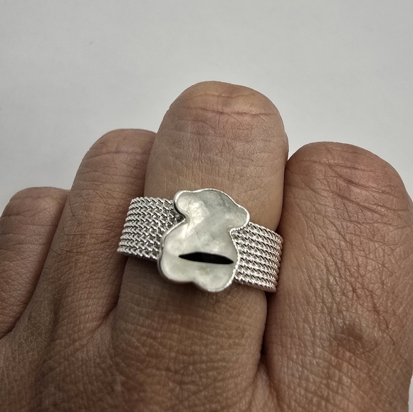 Tous Silver Mesh Color Ring with Tourmalinated and Quarz Bear Size 7.5 - Picture 2 of 6